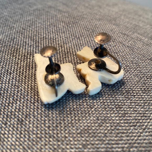 Hand Carved Bone/Tusk Antique Earrings with Sterling Settings (FINAL PRICE) - Picture 3 of 6